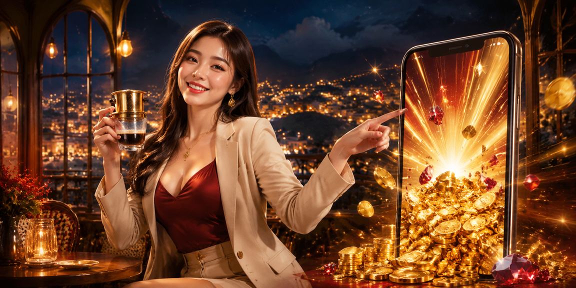 Người dùng Việt Nam ngồi tại quán cà phê Sapa trải nghiệm casino trực tuyến trên điện thoại di động